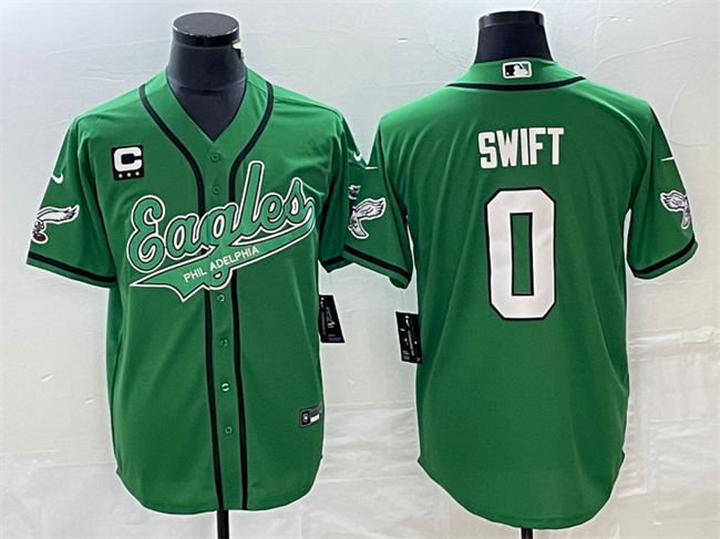 Men's Green Philadelphia Eagles #0 D’andre Swift With C Patch Cool Base Stitched Baseball Jersey